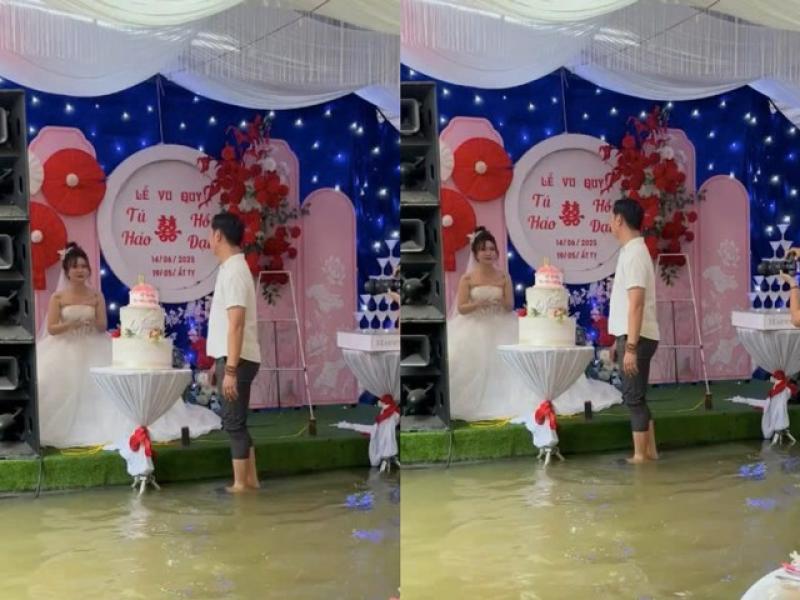 Cô dâu ở Huế khóc nhìn rạp cưới ngập nước, khách mời xắn quần dự tiệc - Ảnh 1.