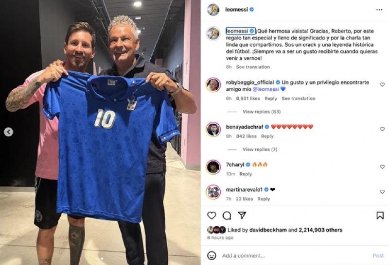Cựu danh thủ Roberto Baggio bất ngờ gặp Messi, Inter Miami có viện binh trở lại - Ảnh 1. Cựu danh thủ Roberto Baggio bất ngờ gặp Messi, Inter Miami có viện binh trở lại - Ảnh 1.