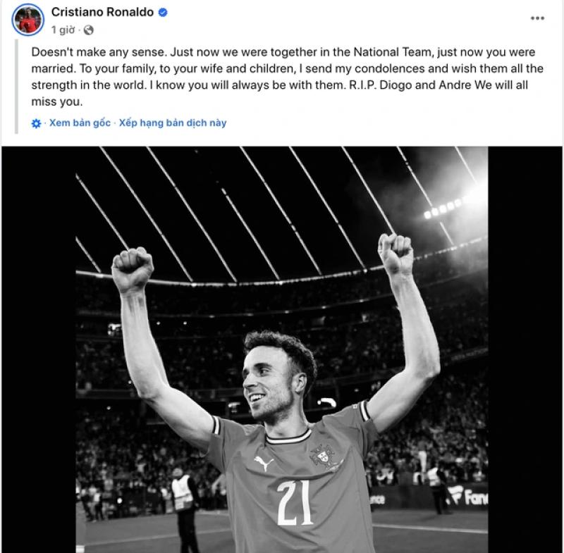 Ronaldo nói lời gan ruột tiễn biệt Diogo Jota: 'Chúng tôi sẽ luôn nhớ đến cậu'- Ảnh 1. Ronaldo nói lời gan ruột tiễn biệt Diogo Jota: 'Chúng tôi sẽ luôn nhớ đến cậu'- Ảnh 1.