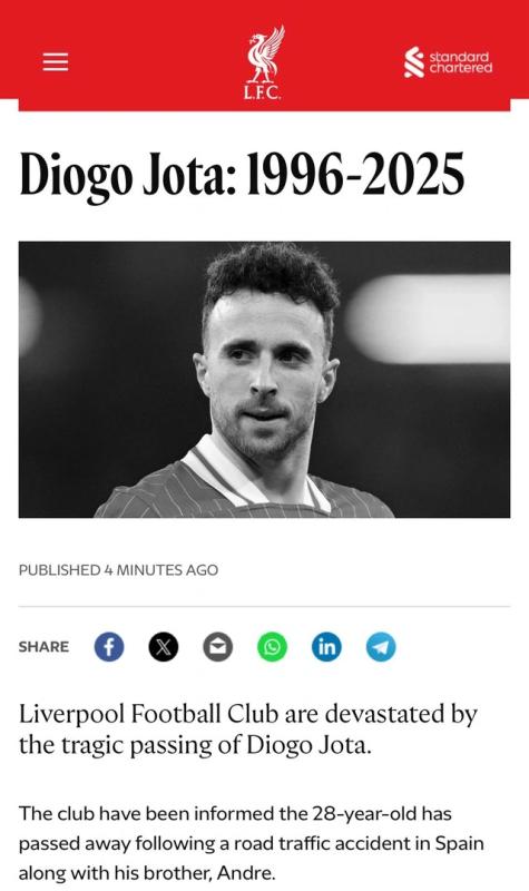 CLB Liverpool nói gì về sự qua đời đầy đau đớn của Diogo Jota?- Ảnh 1. CLB Liverpool nói gì về sự qua đời đầy đau đớn của Diogo Jota?- Ảnh 1.